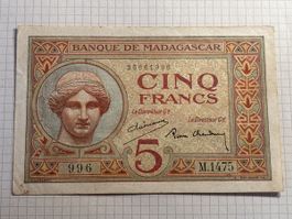 Madagaskar 5 Francs Banknote, 1937, VF