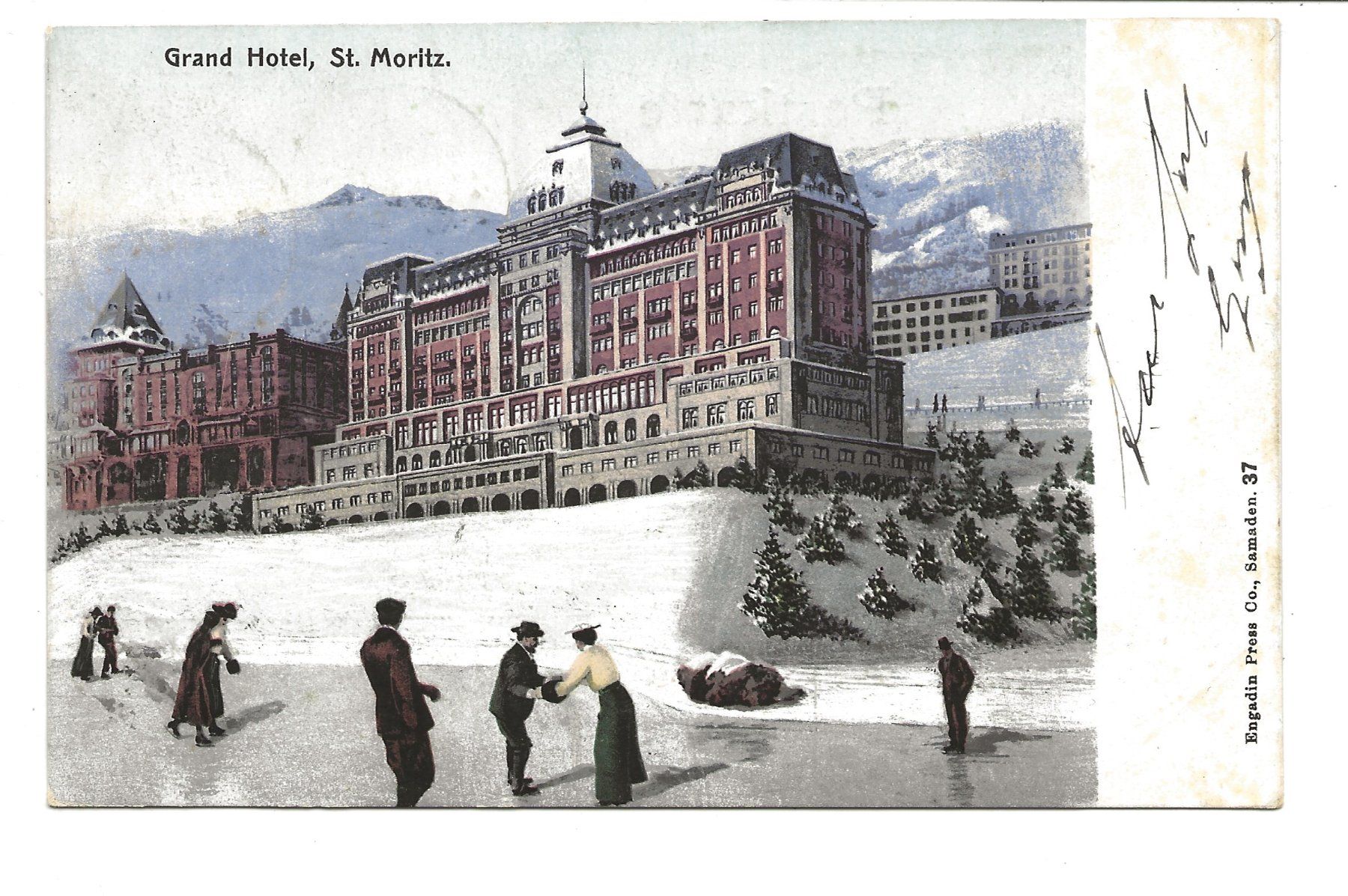 Ansichtskarten: St. Moritz - Engadin (GR) Grand Hotel - Eisfeld - 1906 – Gebraucht aus Engelburg von Cartophil