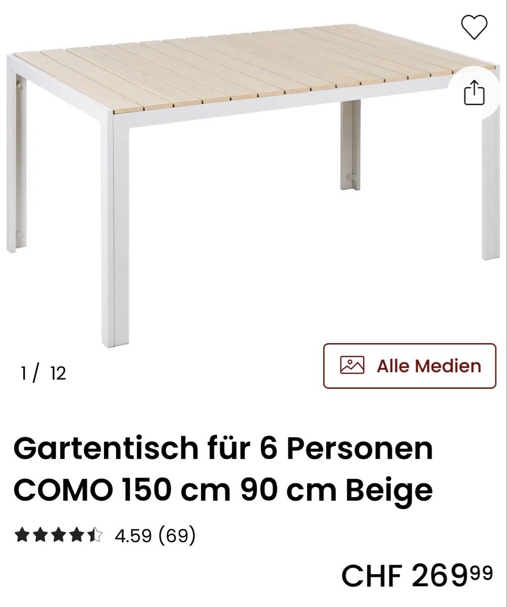 Tables: Gartentisch Como 150x90 cm – D'occasion à Frauenfeld par heyLani 1