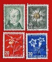 PRO JUVENTUTE SATZ 105 - 108 SCHÖNE STEMPEL 1943