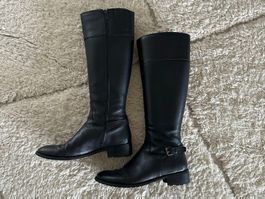 Lederstiefel Gr. 40 schwarz – flacher Absatz