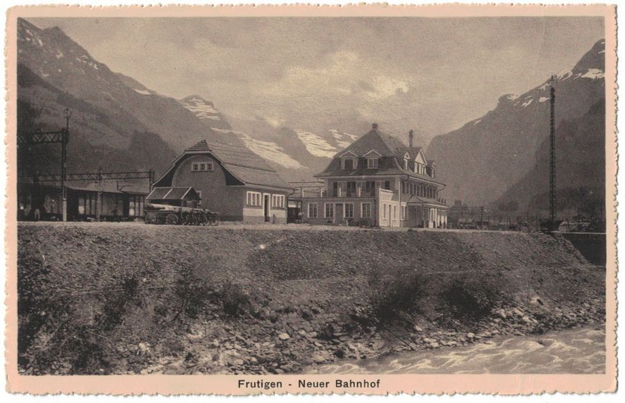 Cartoline postali: Frutigen, Neuer Bahnhof, um 1920-30 – Usato da Frauenfeld venduto da POML