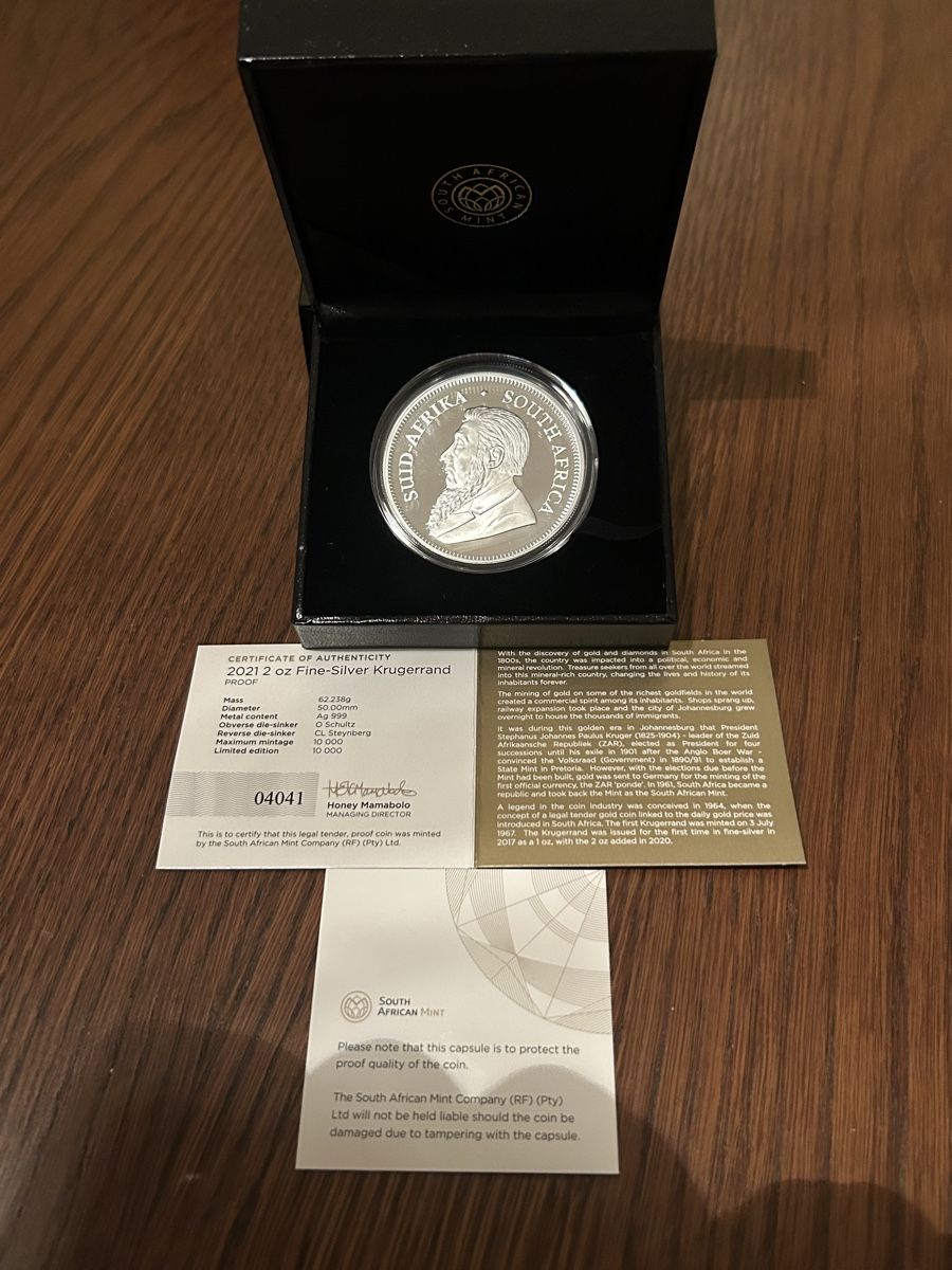 Tutti le monete: Krugerrand 2021 2oz Fine Silver Proof coin incl. Box – Nuovo (secondo la descrizione) da St. Gallen venduto da Tenkmaster 6