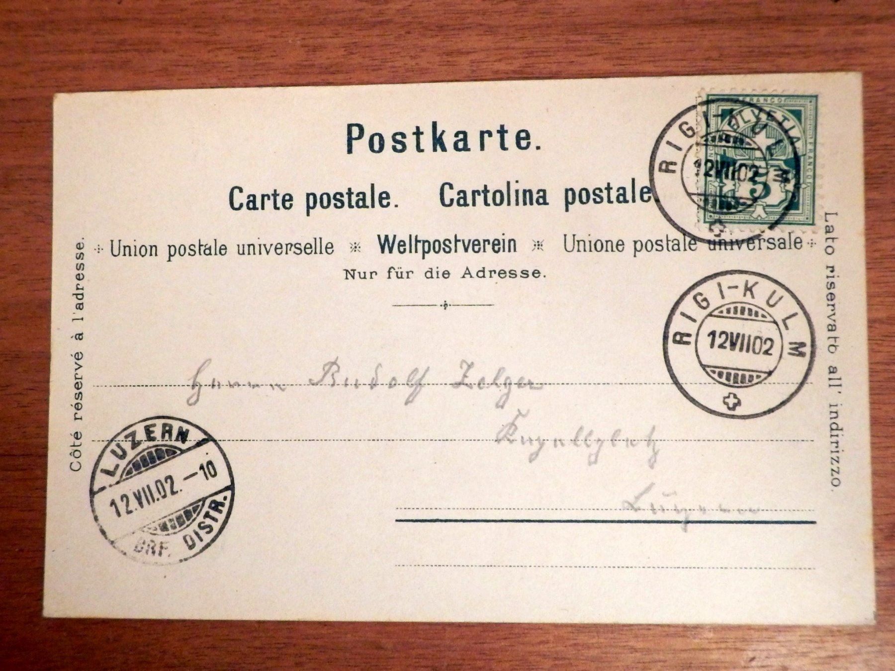 Ansichtskarten: Rigi - Kulm, Künstlerlitho – Gebraucht aus Ueberstorf von dinbau 1