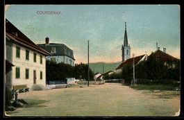 AK Courgenay, Straße mit Kirche