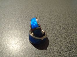 Ohrstecker silberfarbig, blauer Streifen, breit