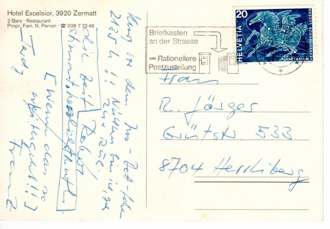 Cartes postales: Zermatt - Hotel Excelsior – D'occasion à Wolhusen par Curver9 1