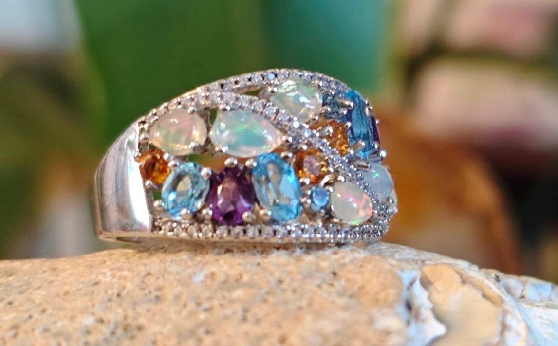 Ringe: ST.SILBER 925° RING MP Gr.18 ECHTE OPALE, MULTIEDELSTEINE – Neu (gemäss Beschreibung) aus Weiningen ZH von actera 3