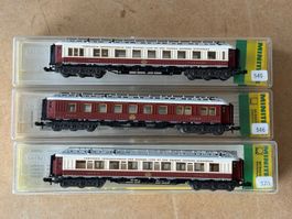 3x Minitrix Schlafwagen Orientexpress Braun mit Licht