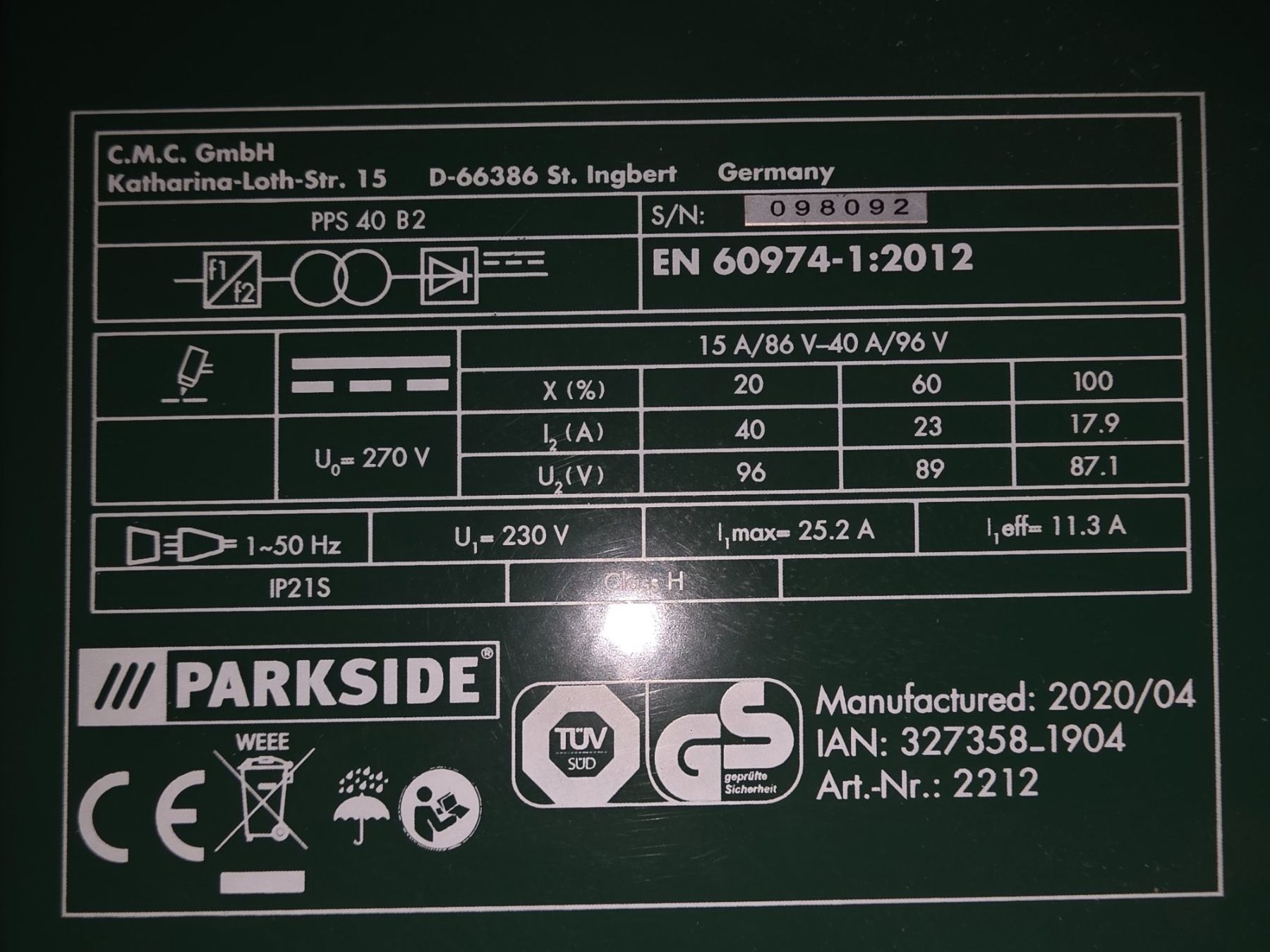 Parkside Tutti gli attrezzi: Parkside PPS 40 B2 Plasmaschneider gebraucht 40A 230V – Usato da Kirchlindach venduto da rey_g5wn 5