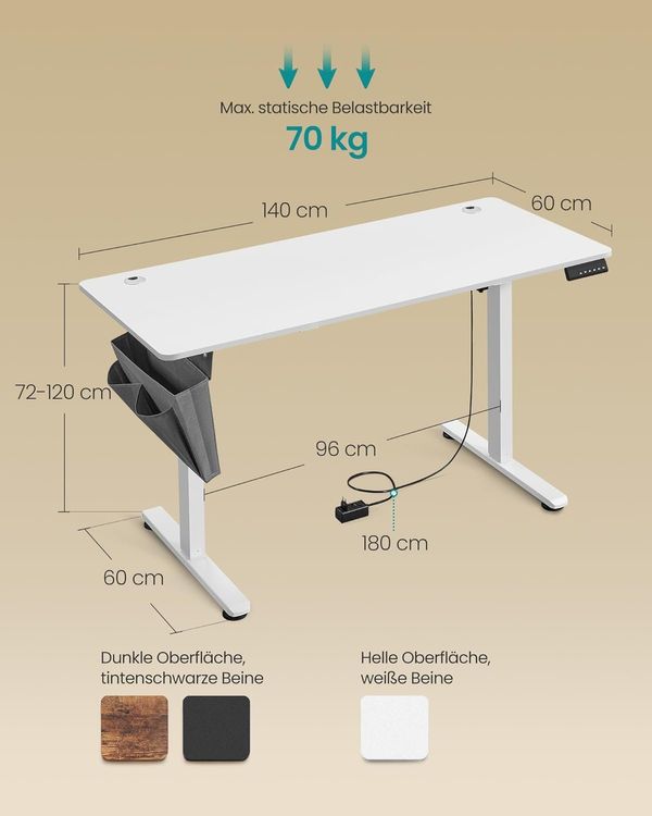 Elektrisch Höhenverstellbarer Schreibtisch FANTOM 140x60cm 2