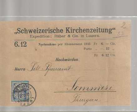 Buste & buste per spedizione: carte Luzern 1903 avec réf. 62 Kirchenzeitung – Usato da Sorvilier venduto da carose01