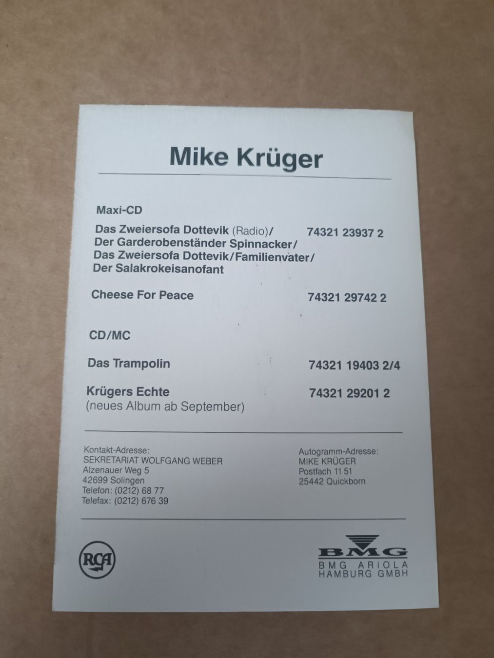 Autografi: Mike Krüger - handsigniert – Usato da Menziken venduto da Artographs 1