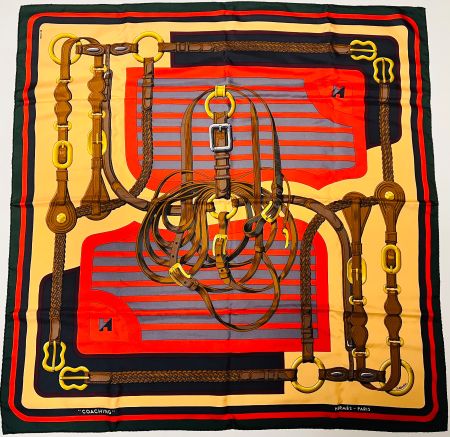 Superbe foulard HERMES-Paris "Coaching" - 1976 - avec box