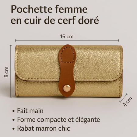 Pochette femme cuir doré 16cm