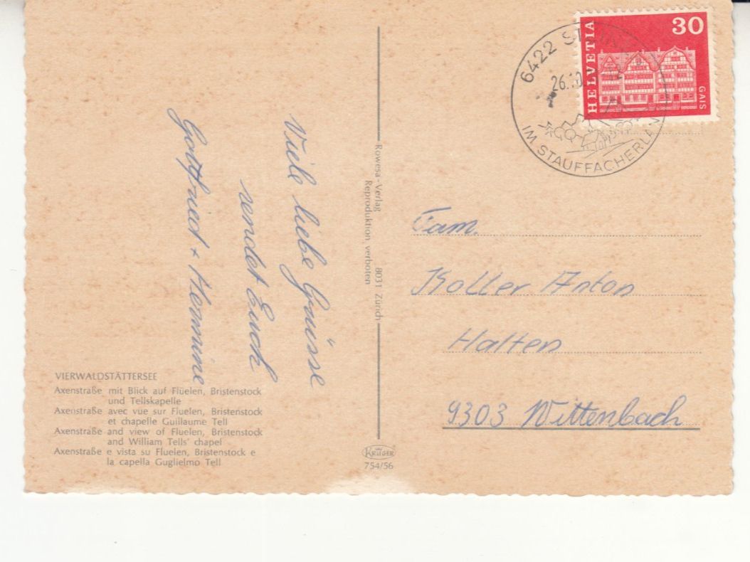 Cartoline postali: Axenstrasse 1971 – Usato da Bürglen TG venduto da StampGraf 1