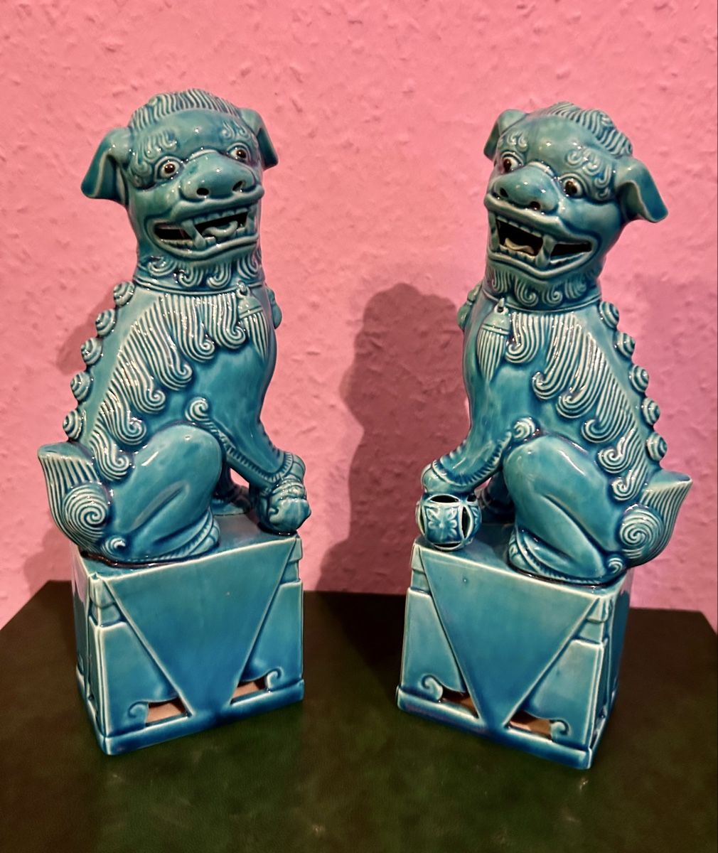 Statuette: Statuettes chinoises chiens Foo  turquoise - Déco tendance! – Usato da Petit-Lancy venduto da Pierre_le_voyageur