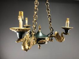 Tolle Vintage Lampe mit Schwänen, Grün/Messing