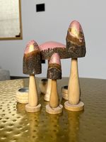 7 piece decorative wooden pink mushrooms - New!