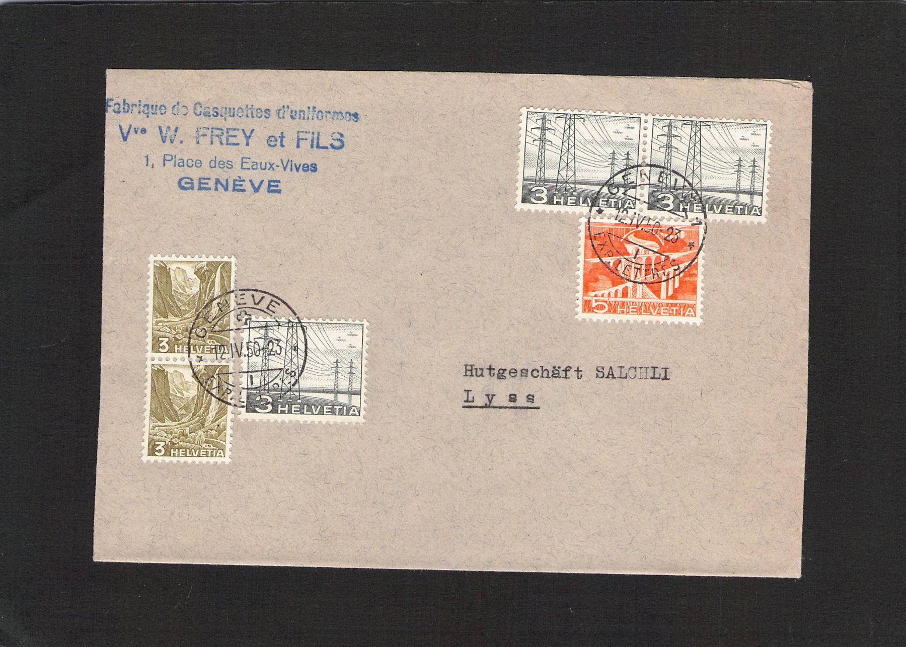 Alle Briefmarken: Hutgeschäft Salchli Lyss , Freimarken , 12.lV.1950 – Gebraucht aus Reichenburg von Pipo-67