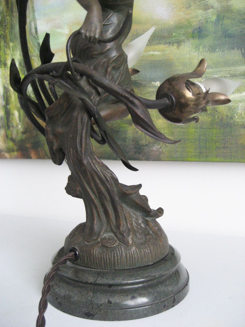 Lampade: Jugendstil Lampe mit Frauenfigur Marmorsockel – Usato da Rieden SG venduto da severem13 6