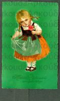 AK Farblitho Mädchen Rose,sattes Grün,Kitsch,Kunst ? ≈1920