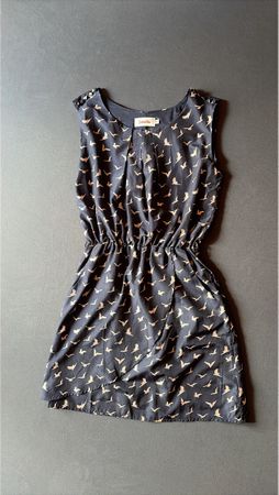 Damen Kleid dunkelblau Vogelmuster