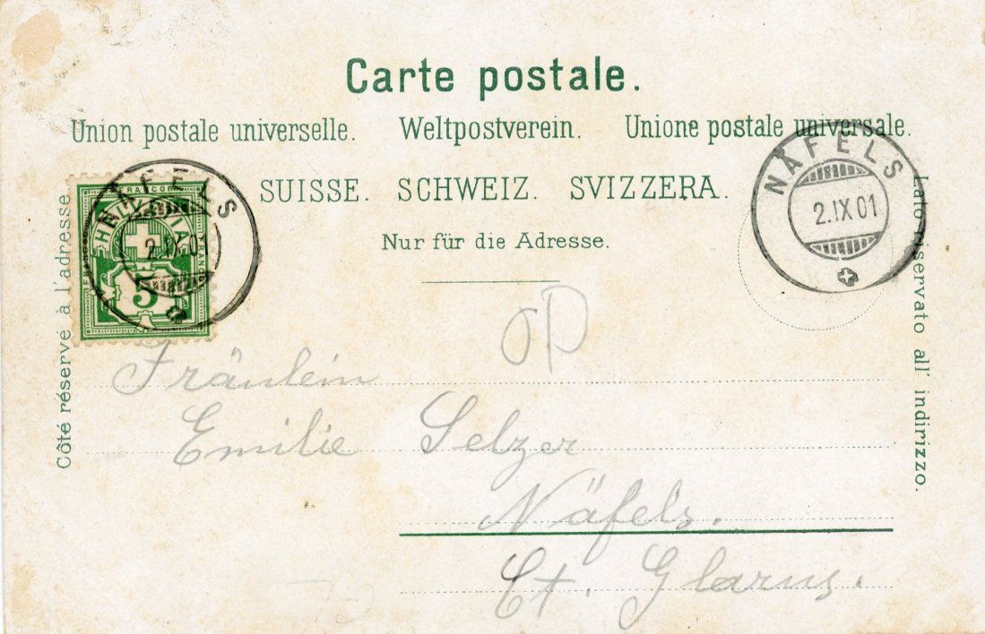 Cartoline postali: Näfels   GL       um 1901 – Usato da Brig venduto da Valcards54 1