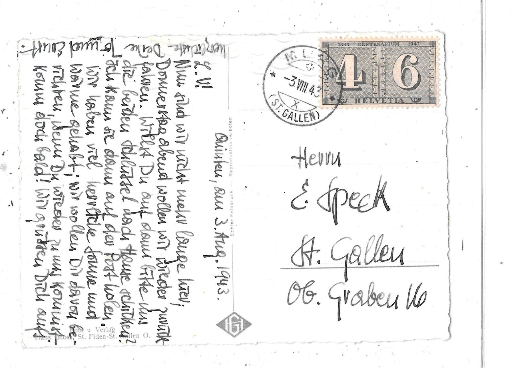 Cartoline postali: SG Quinten am Walensee 1943 – Usato da Schocherswil venduto da Wilare 1