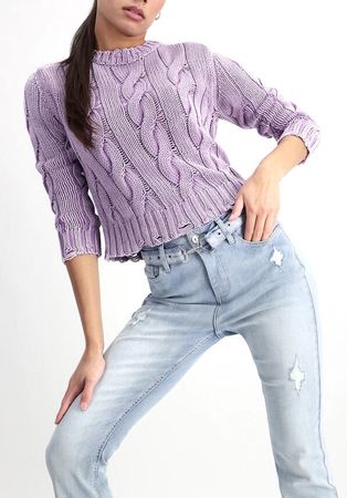 MONARI Pullover Vintage Wash mit Zopfmuster G.36