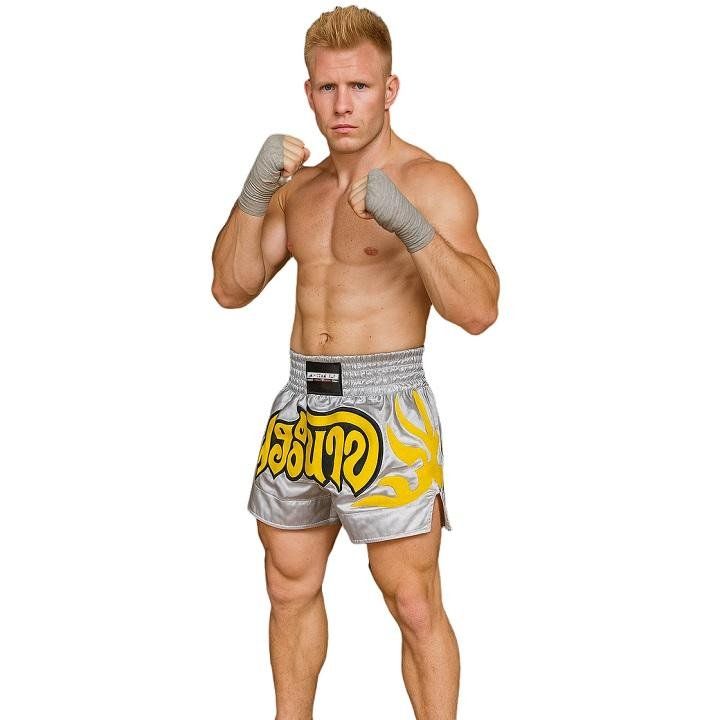 Pantaloni: FIGHTERS - Muay Thai Shorts Silver / Small bis Medium – Nuovo e nell'imballaggio originale da Wetzikon ZH venduto da FightFitSports