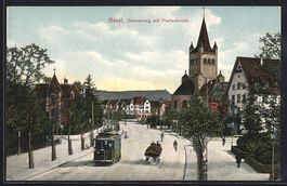 Basel, Strasse Steinenring mit Strassenb