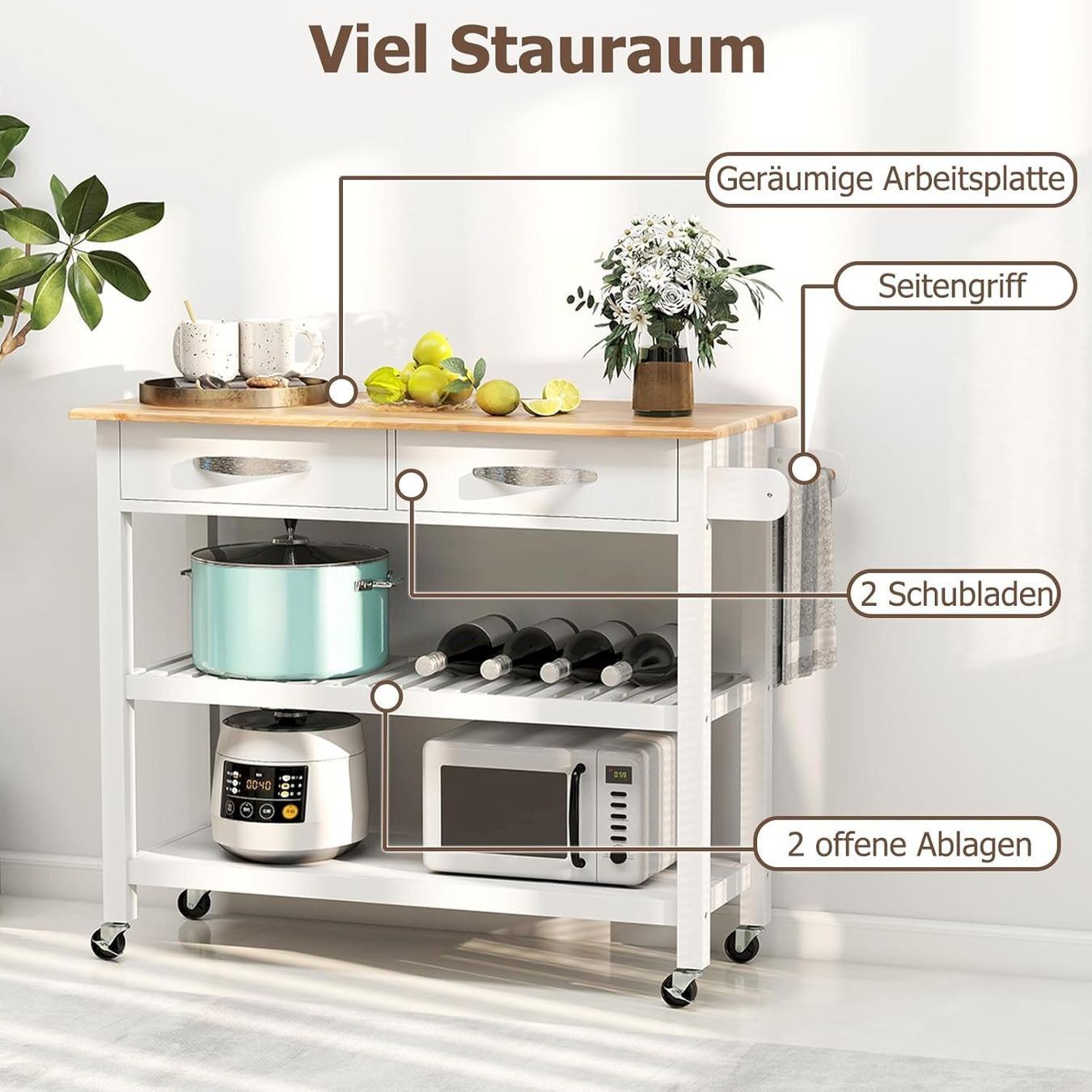 Dessertes: Küchenwagen mit Arbeitsplatte Holz-Weiß – Neuf avec emballage d'origine à Bottighofen par zaap 3