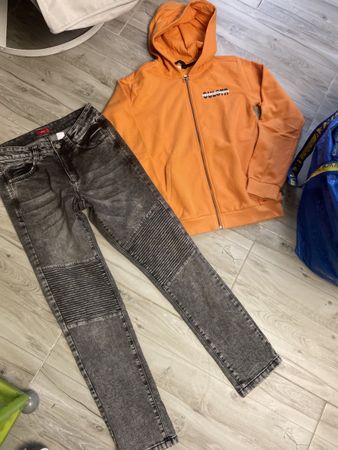 Cooles s’Oliver Set Graue Jeans & Oranges Jäckli Gr.158/164