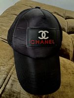 CHANEL Kappe Netz Riemenverschluss schwarz Polyester Baumwol
