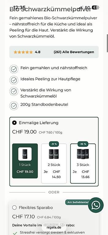 Cibi & Specialità: Bio Schwarzkümmelpulver 200g – Nuovo e nell'imballaggio originale da Winterthur venduto da Bilure 1