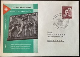 Tag der Briefmarke 1956 auf Originalcouvert, SBK 15 Fr.
