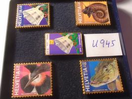 Briefmarken-Pins, Helvetia, Pro Juventute 1998, 5 Stk. (U945