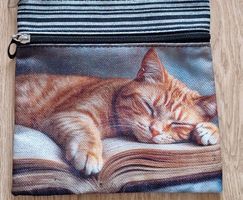 Schöne Tasche mit süsser Katze auf Buch – Neuwertig!