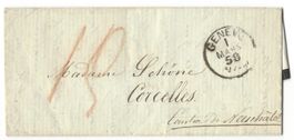 aa670/" Préphilatélie" 1858 oblit. GENEVE 1 Mars 58