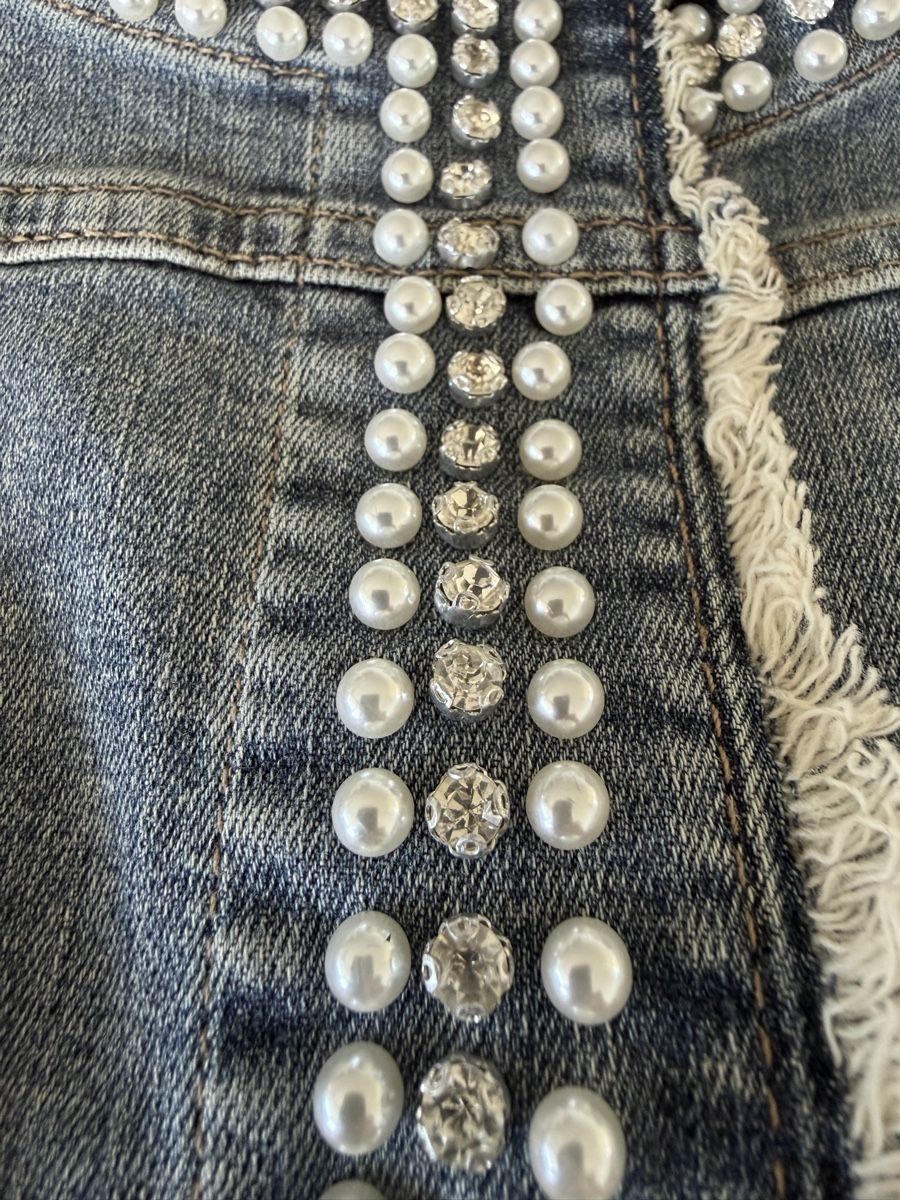 Comma Giacche: Comma Jeansjacke mit Perlen und Glitzersteinen – Nuovo (secondo la descrizione) da Zürich venduto da Sunset69 3