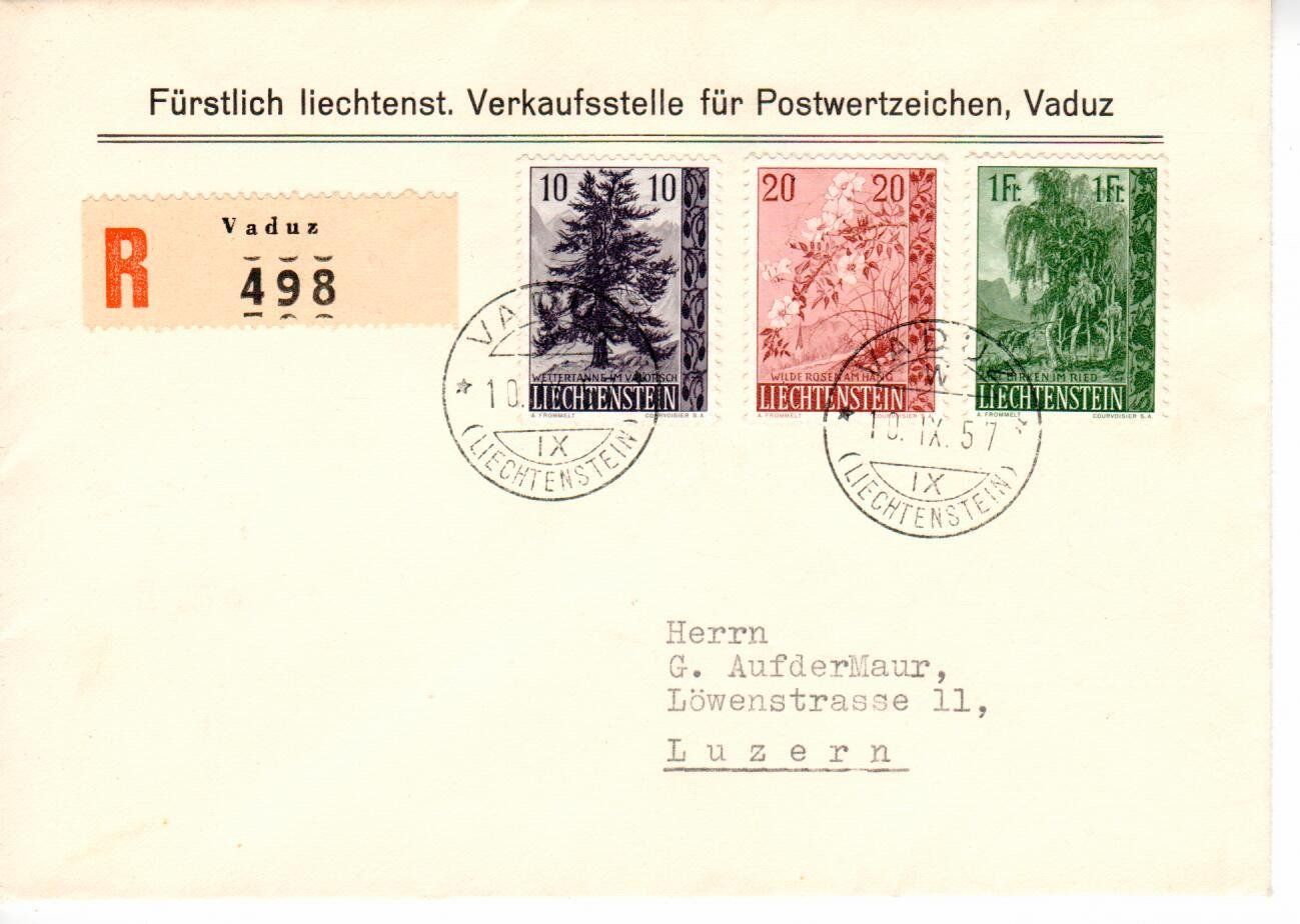Alle Briefmarken: Liechtenstein  10. IX. 1957 – Gebraucht aus Wolhusen von Curver9