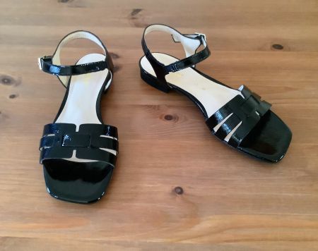 NEW Gabor Comfort Black Patent Leather Sandals 39