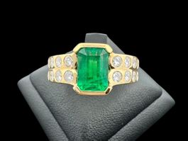 Smaragd 1.3ct Brillanten Ring 18k Gr55 GGTL *S2383
