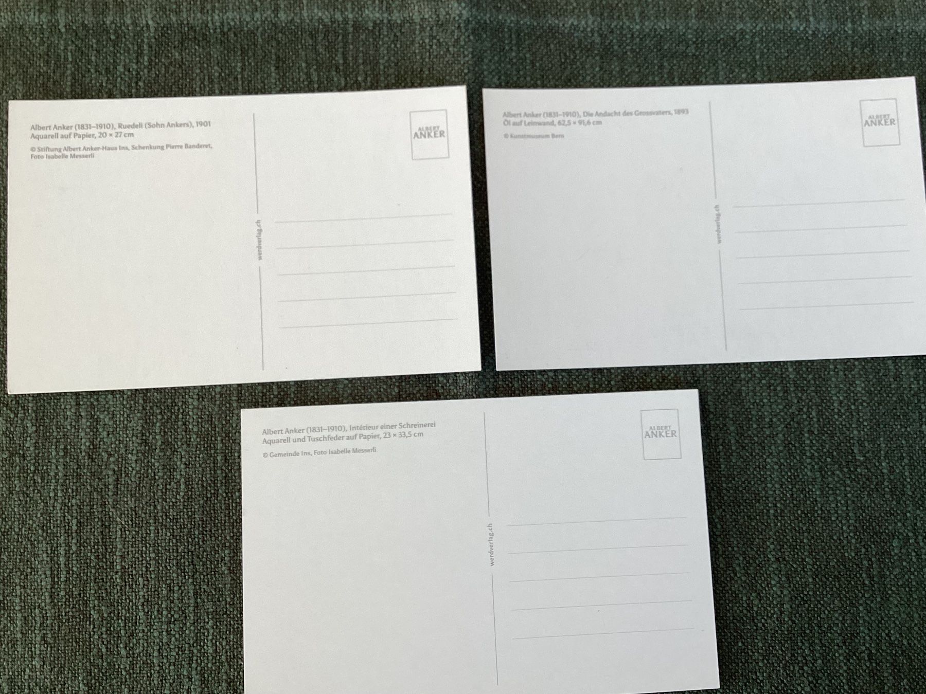 Ansichtskarten: Albert Anker, Postkarten, 3 Sujets – Gebraucht aus Mörschwil von Monzar 1