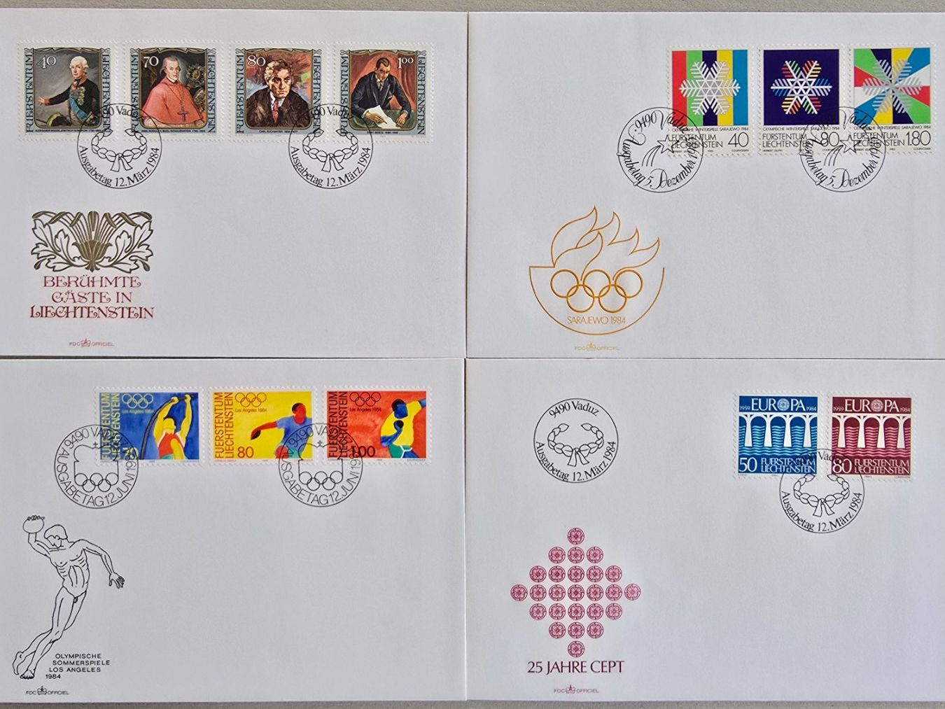Tutti i francobolli: 27 FDC Liechtenstein, und einige philatelistische Objekte – Usato da Schwyz venduto da Danyclau 2