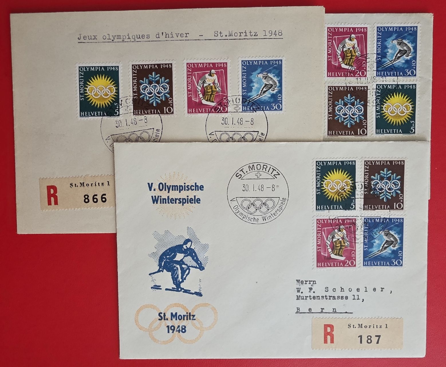 Tutti i francobolli: 1948 Olympia Brief St Moritz – Usato da Bern venduto da Kocholo