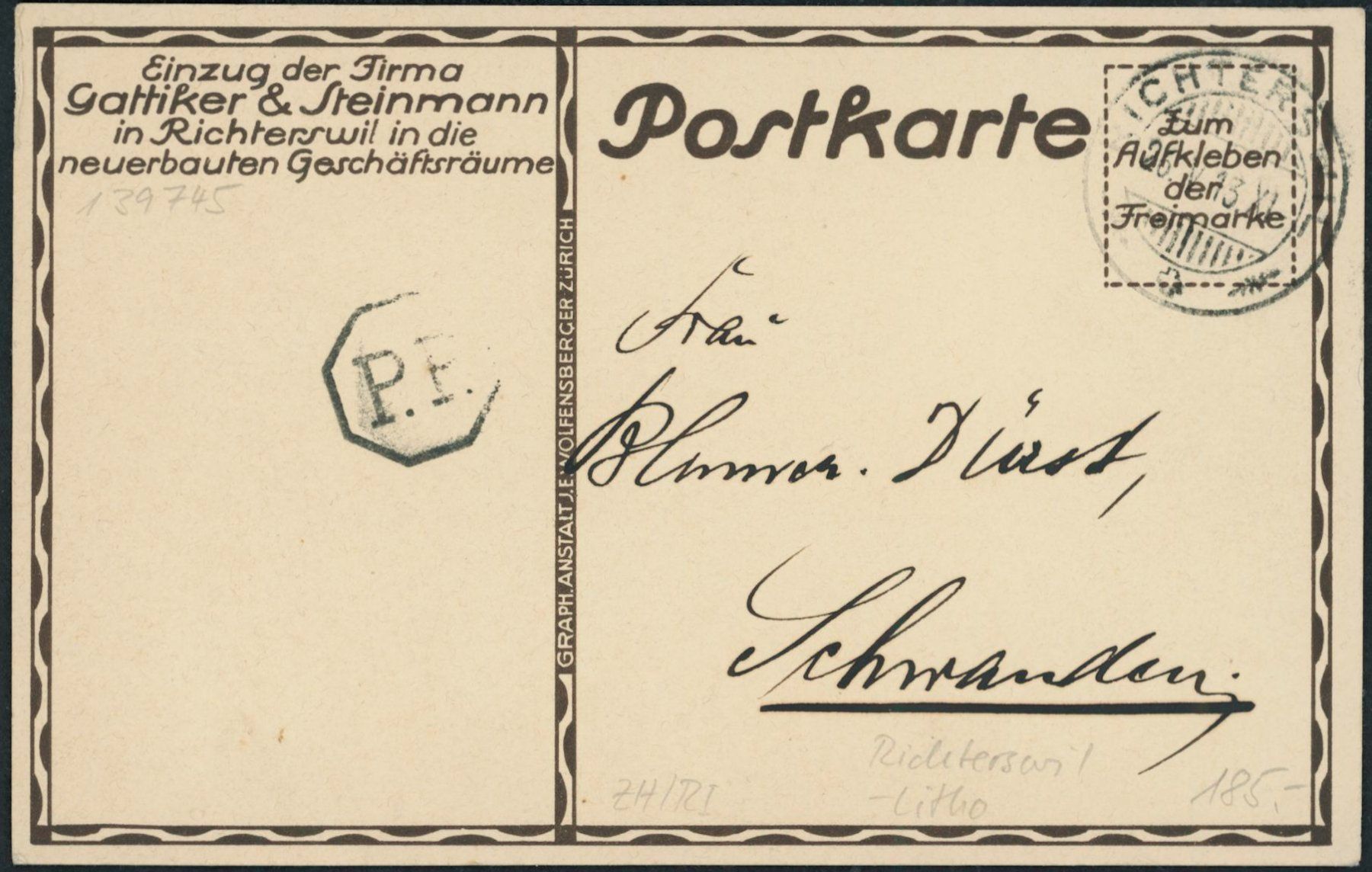 Cartoline postali: ZH Richterswil - Litho – Usato da Schindellegi venduto da dolpitz 1