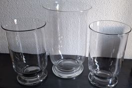 3er-Set Windlichter aus neutralem Glas, ev. mundgeblasen