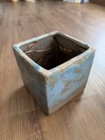 Quadratischer Übertopf Keramik blau beige gebraucht